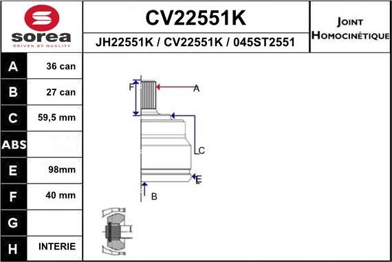 EAI CV22551K - Σετ άρθρωσης, άξονας μετάδ. κίν. www.spanosparts.gr