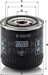 Mann-Filter W 920/45 - Φίλτρο λαδιού www.spanosparts.gr